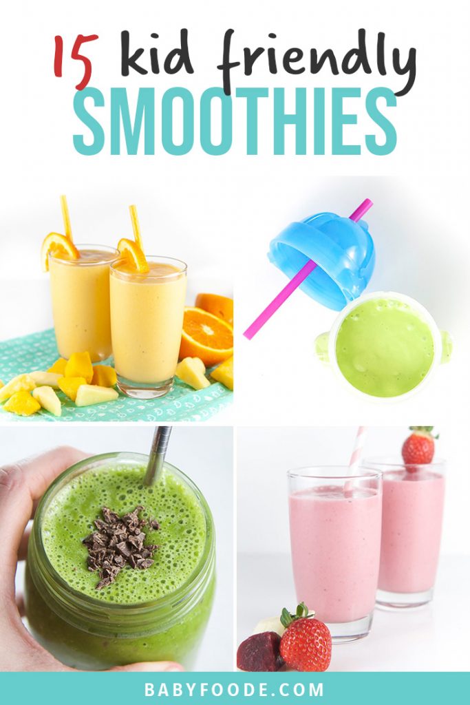 Pinterest collage for a post about healthy smoothie recipes for kids and toddlers.