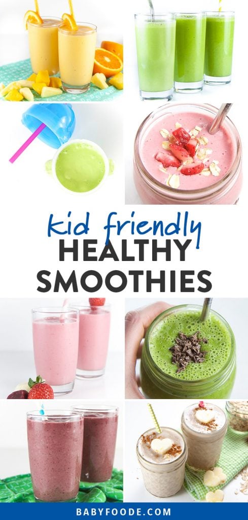 Pinterest collage for a post about healthy smoothie recipes for kids and toddlers.