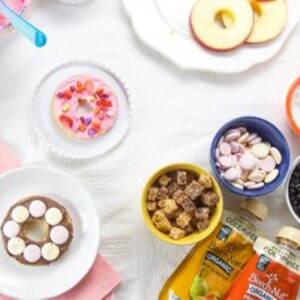 Overhead shot of the apple donut toppings