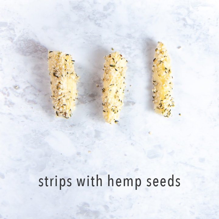 chunks of banana rolled in hemp seeds