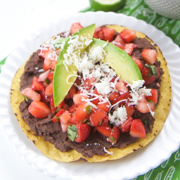 black bean and strawberry tostadas for toddler