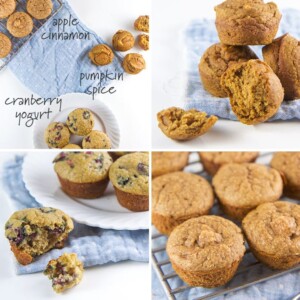 A collage of healthy sugar free and gluten free blender muffins for babies and toddlers.