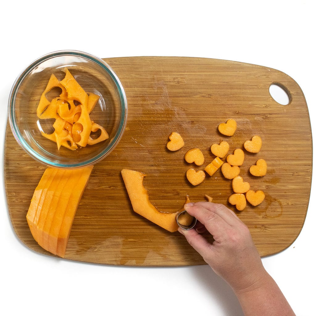 Then slices of cantaloupe cut into heart shapes.