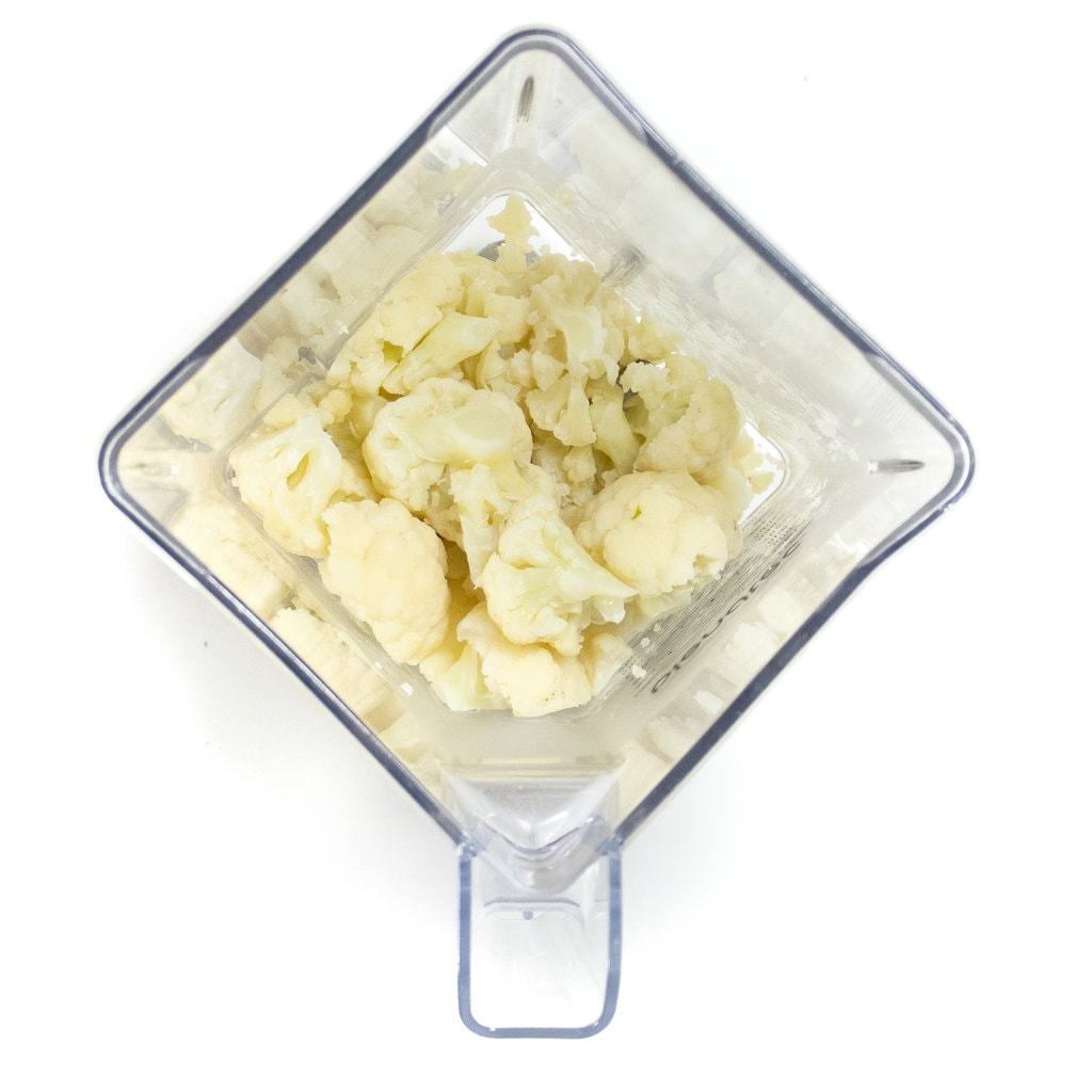 Blender full of steamed cauliflower.