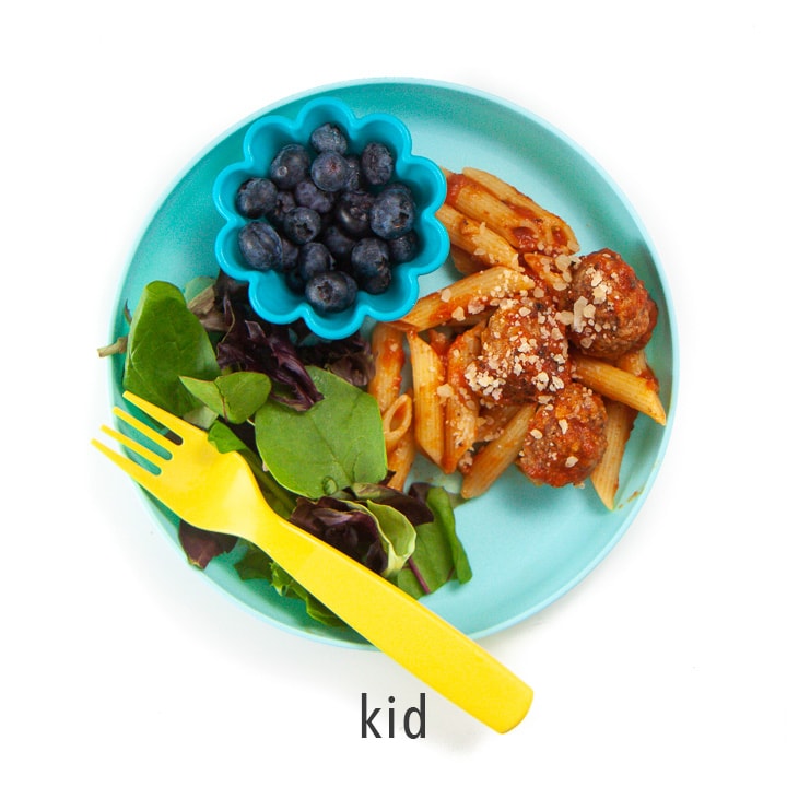 A kids plate showing how you can serve this meal to a kid or adult.