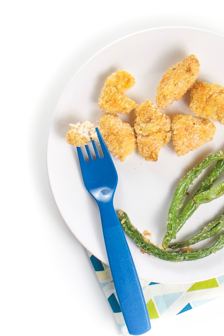 Close up of plate with toddler dinner on it.