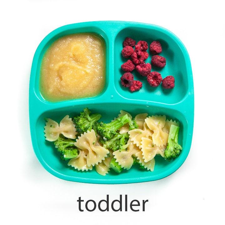 Toddler version of garlic broccoli pasta.