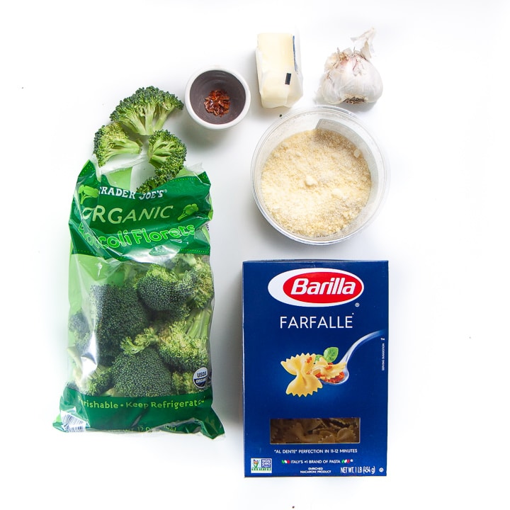 Easy pantry ingredients for an easy family dinner of garlic and broccoli pasta.