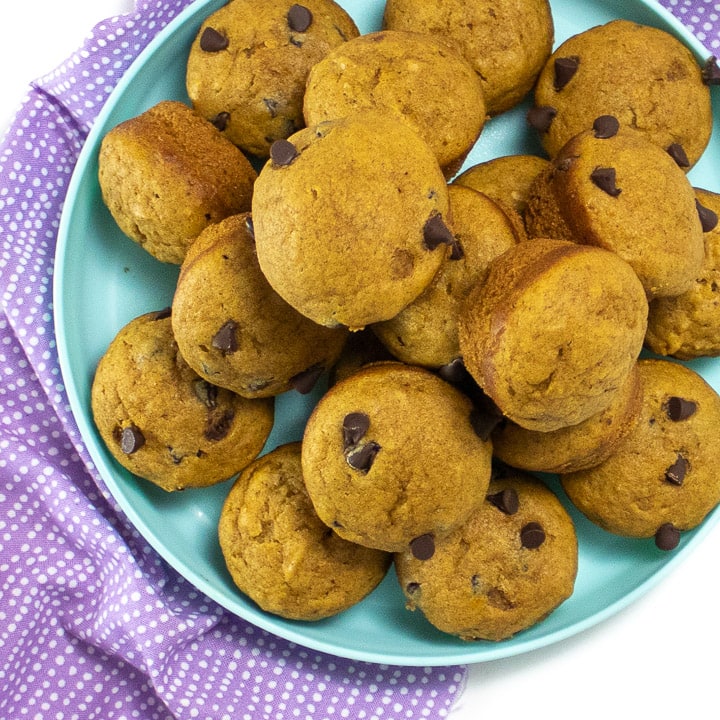 Plate holding pumpkin muffins for toddler and kids. 