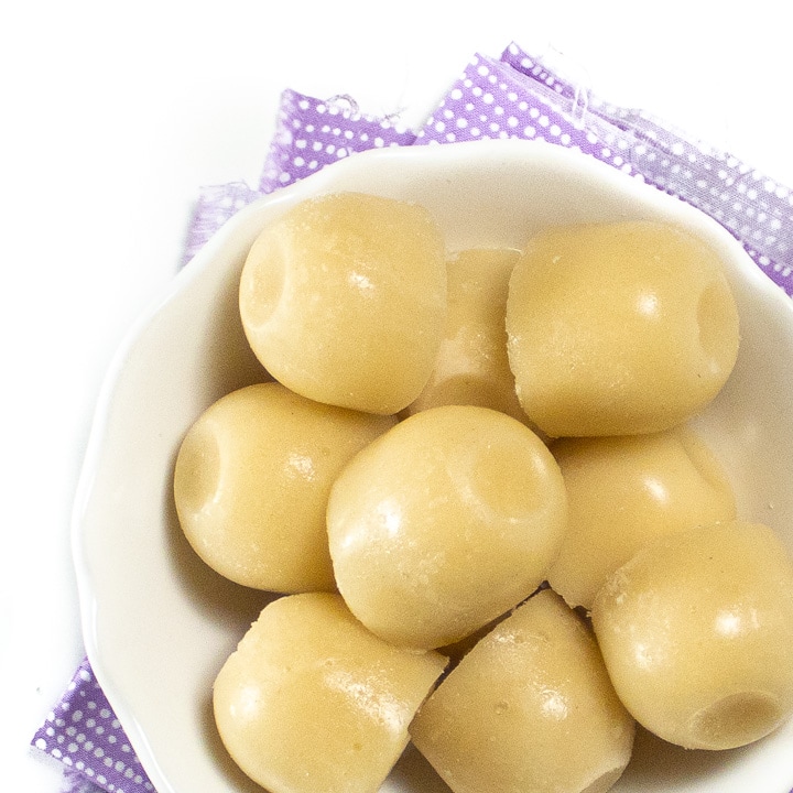 bowl full of frozen pear puree.