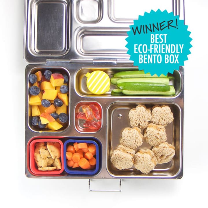 Silver planet box for kids full of lunch - winner of the best eco-friendly bento box.