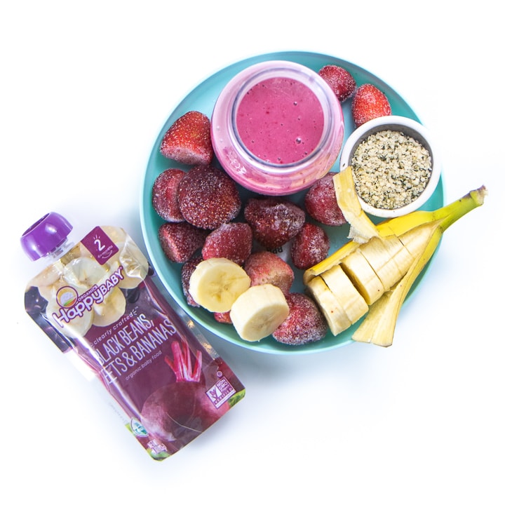 Plate full of healthy ingredients for a smoothie for baby.