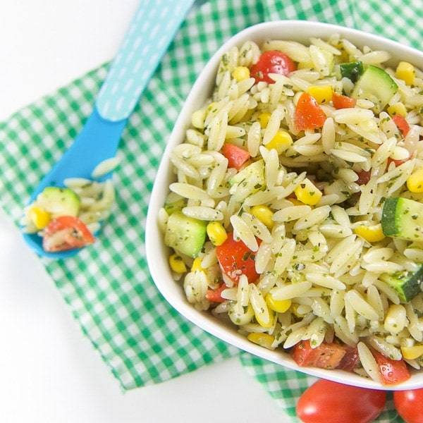 pesto orzo salad for toddler - great meal idea for lunch 