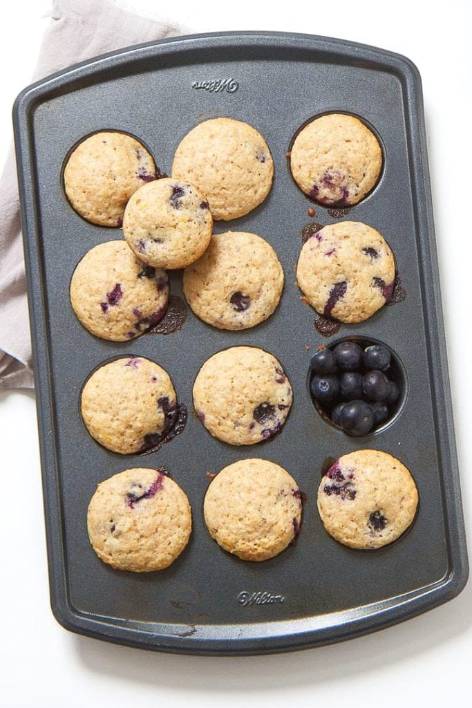 Tray of blueberry muffins for toddler.