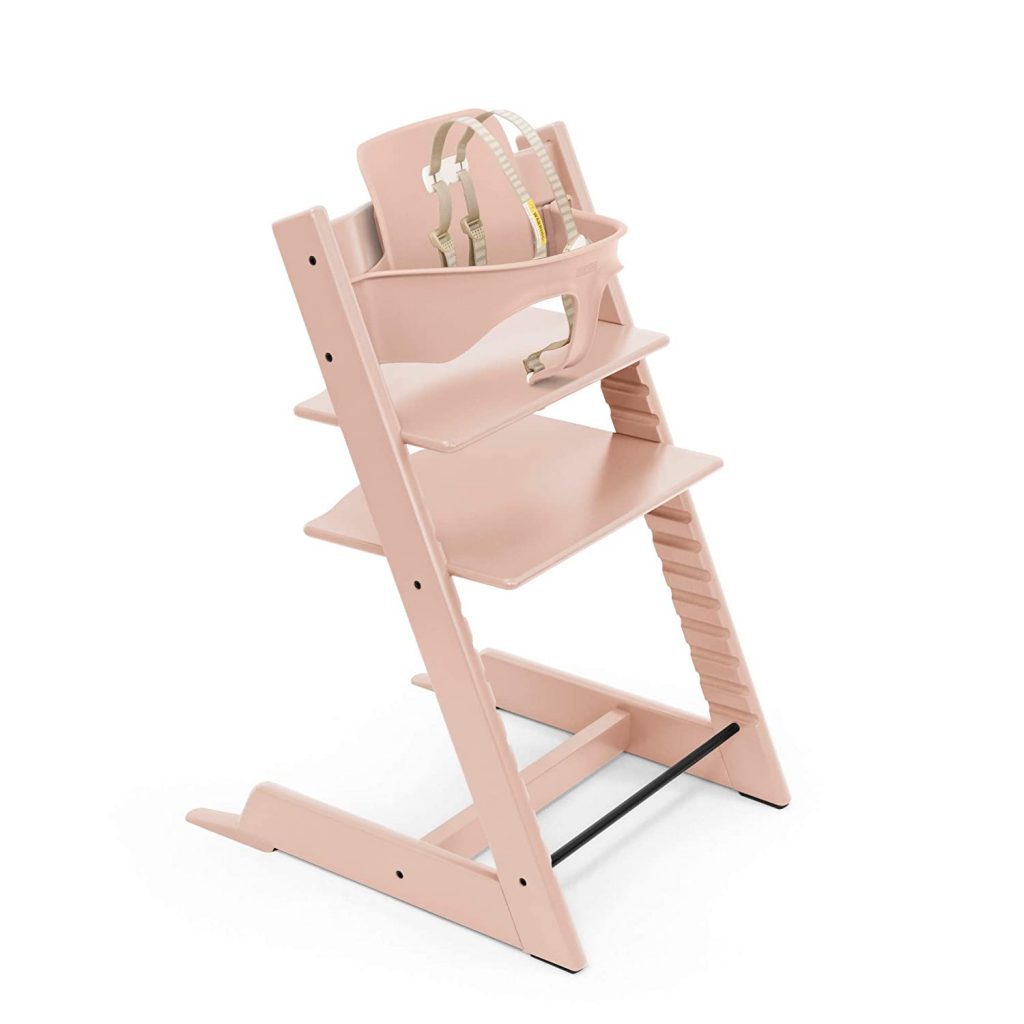 pink high chair for baby. 